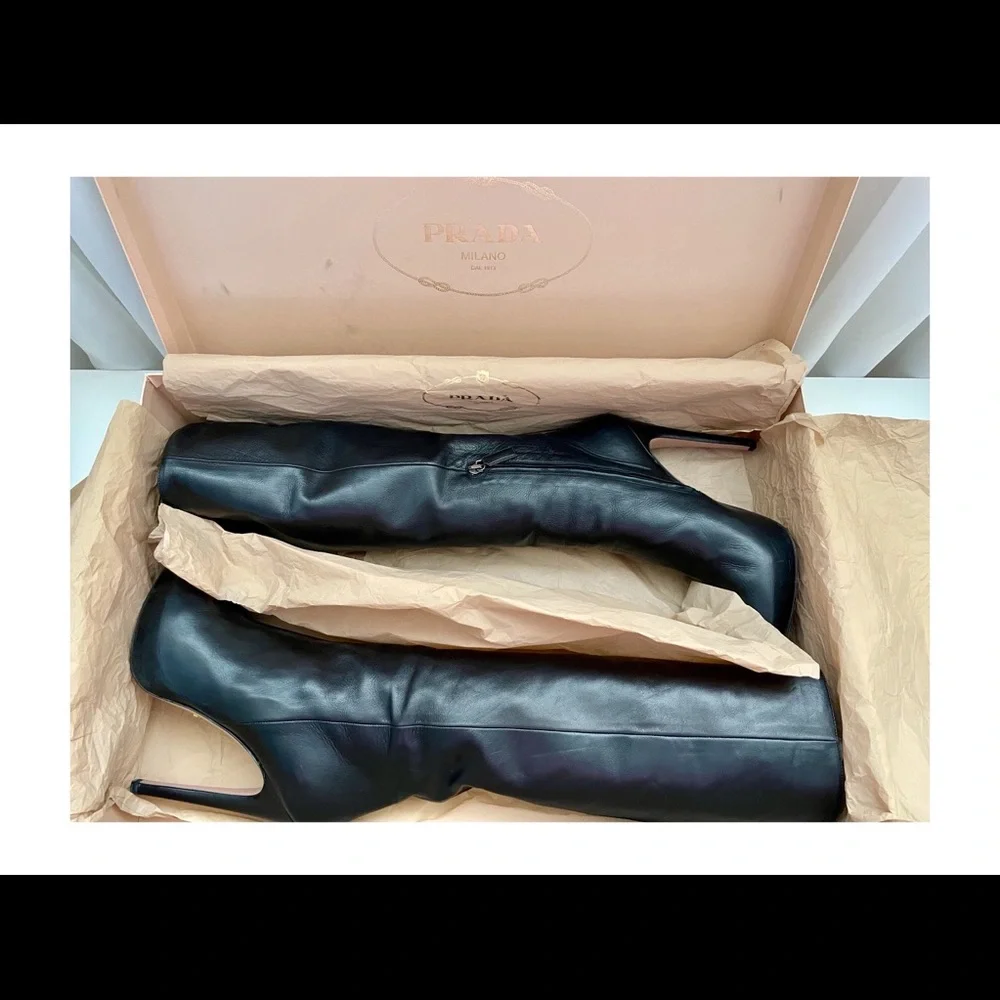 PRADA Soft Calf Leather High Heel Boots 39.5 - Picture 6 of 13
